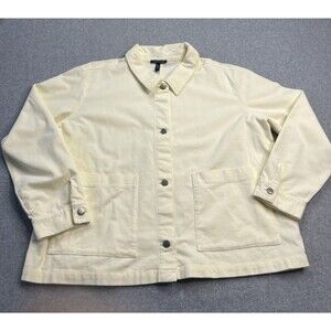 Eileen Fisher Corduroy Jacket XL Ivory Long Sleeve Chore Shacket Minimalist